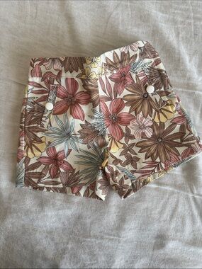 Janie and Jack Floral High-Waist Shorts - Pink, Brown, Cream & Yellow
